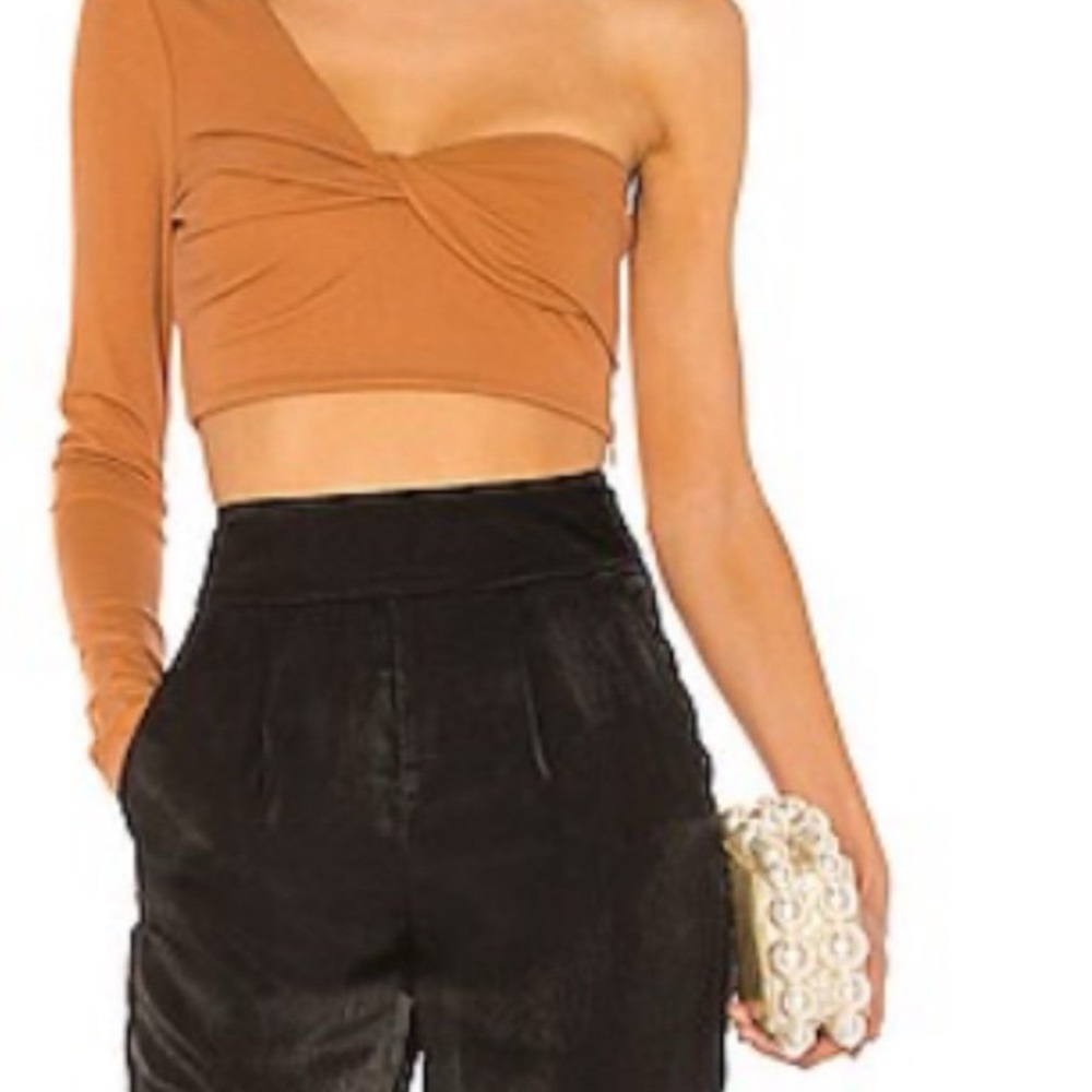 REVOLVE One-Shoulder Brown Crop Top